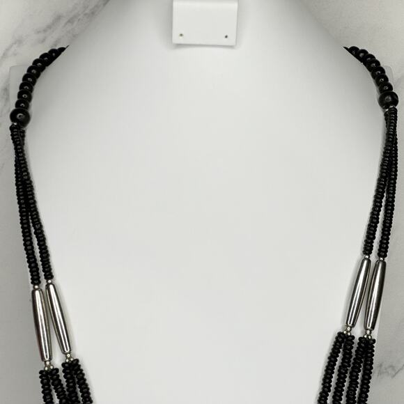 Chico's Multi Strand Black Beaded Silver Tone Statement Necklace ✨ - Picture 6 of 14